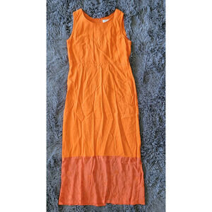Country Wear Casuals Sz S VTG Orange Linen Blend Floral‎ Hem Cottagecore Dress